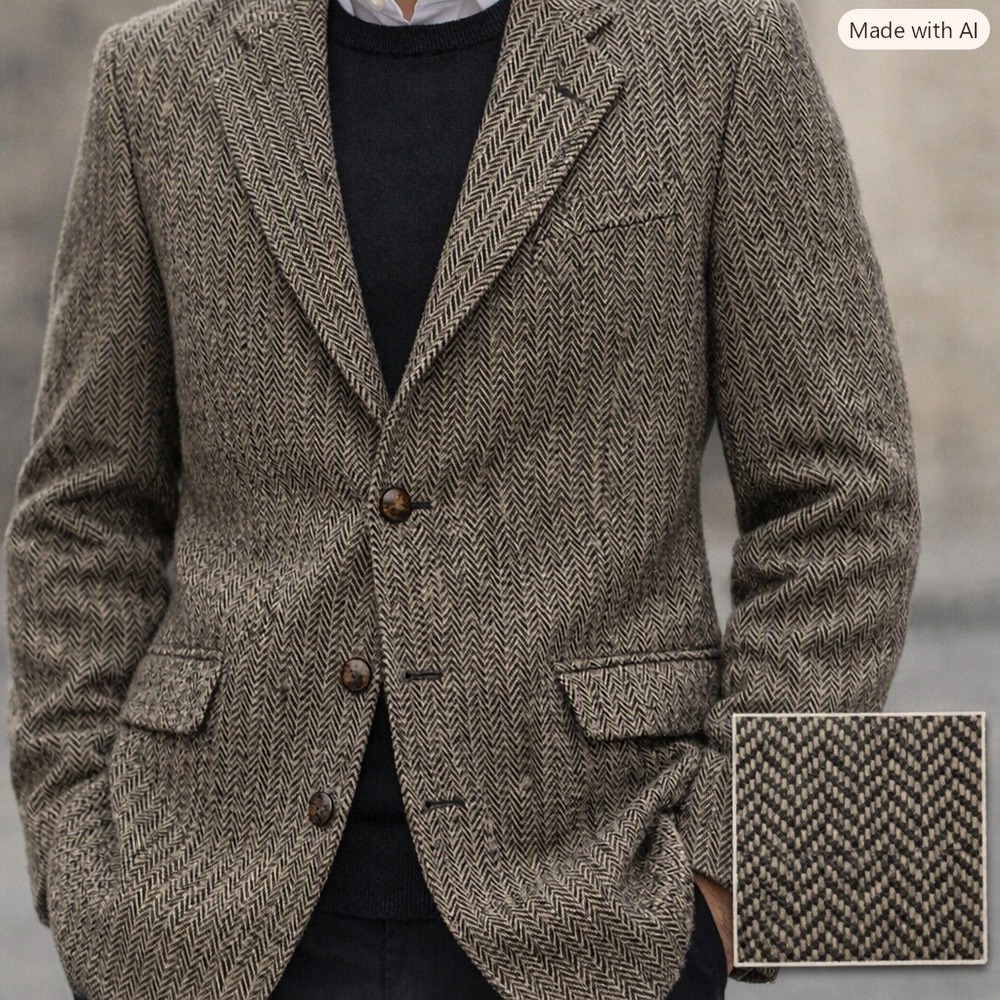 Corbin Ltd Tweed Wool Men Herringbone Sport Coat Blazer Gray Brown USA Lrg Vtg